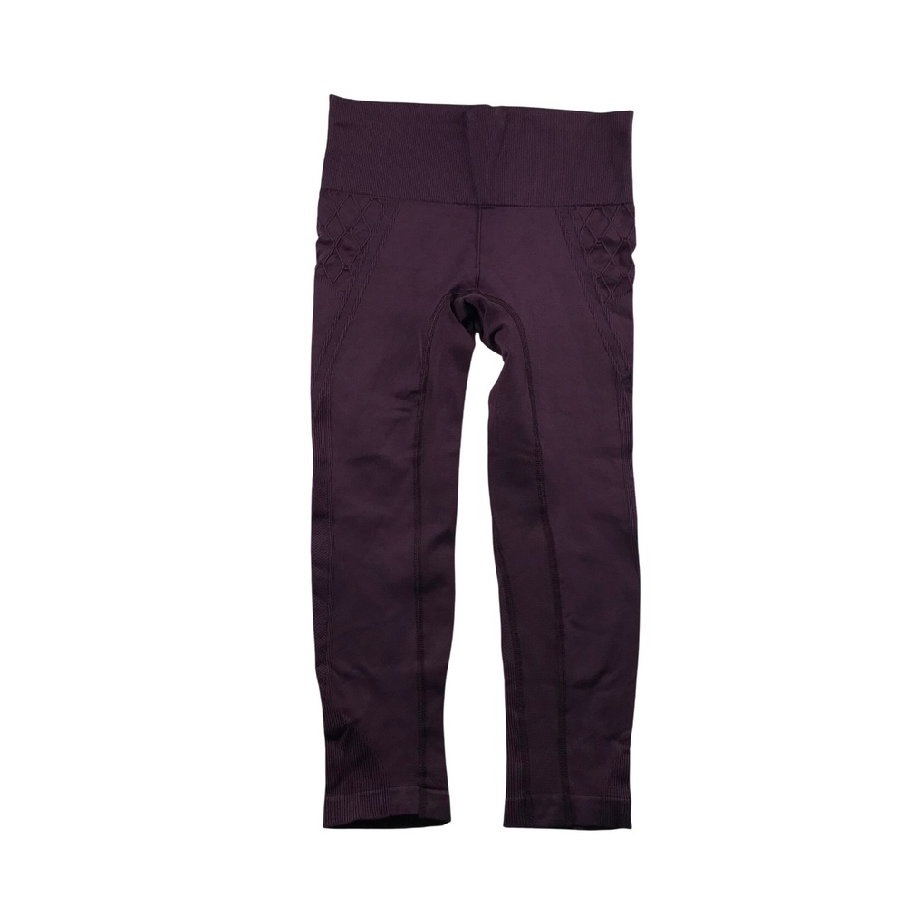 Athleta 138809 Seamless High Rise Yoga Leggings Plum Purple Small Ribbed Lattice